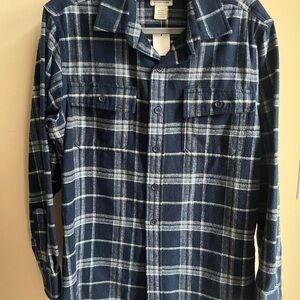 L.L. Bean Navy and White Plaid Button Down Shirt